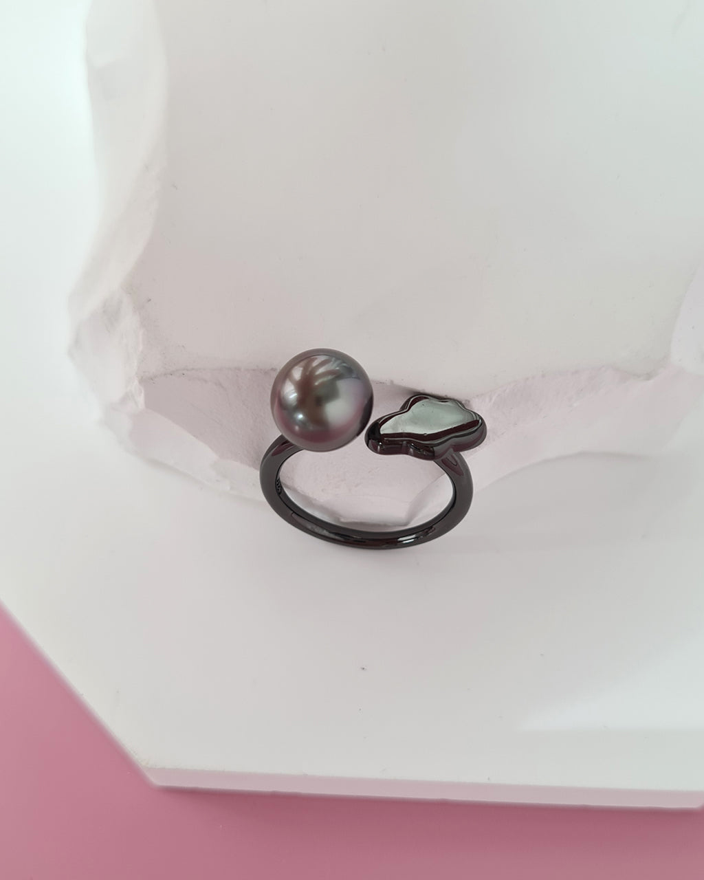 Tahitian Pearl Open Ring in Black with Rain Cloud