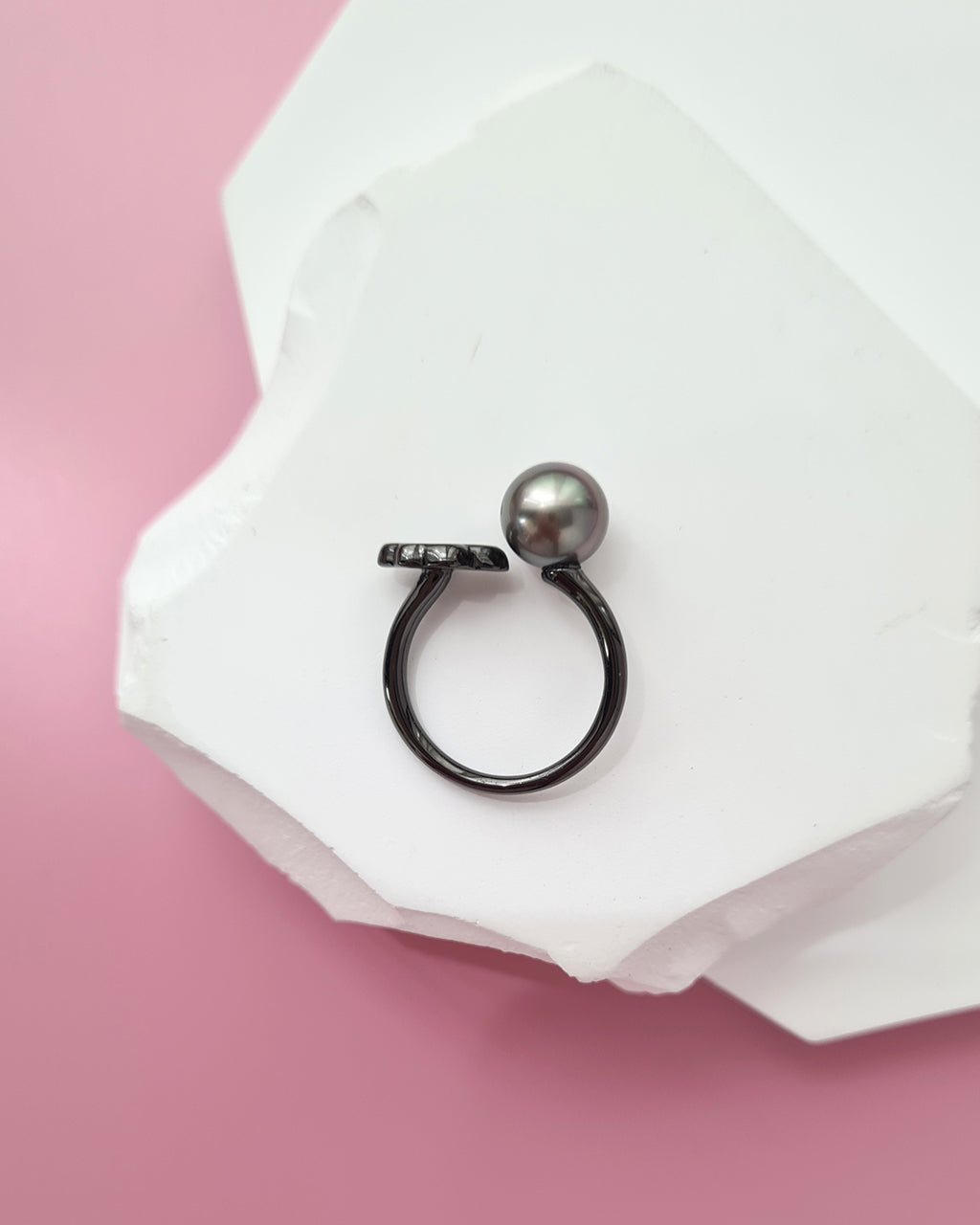 Tahitian Pearl Open Ring in Black with Rain Cloud