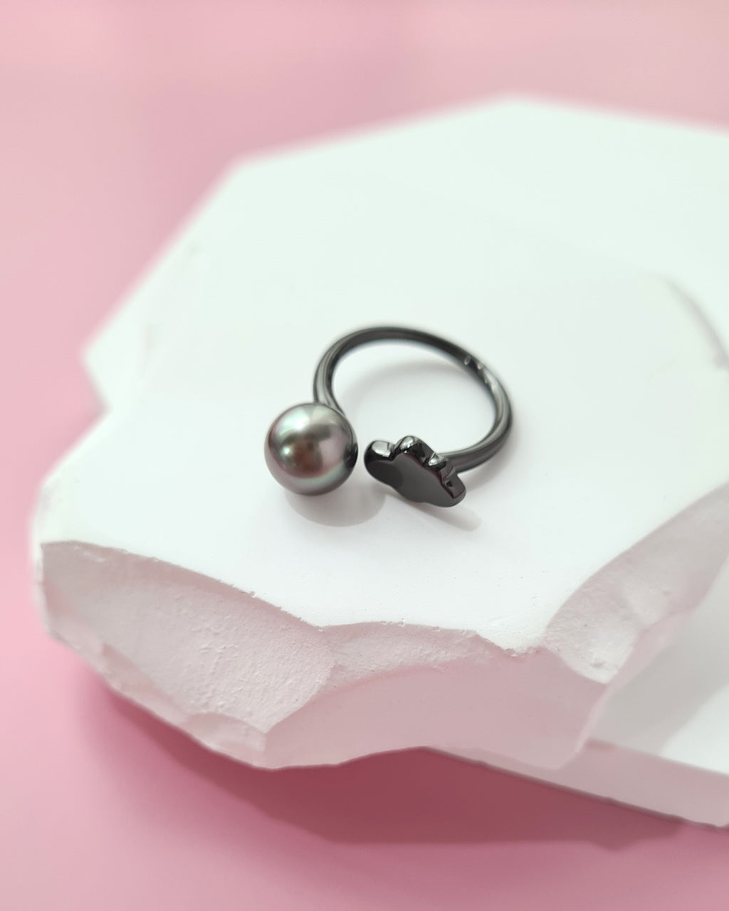 Tahitian Pearl Open Ring in Black with Rain Cloud