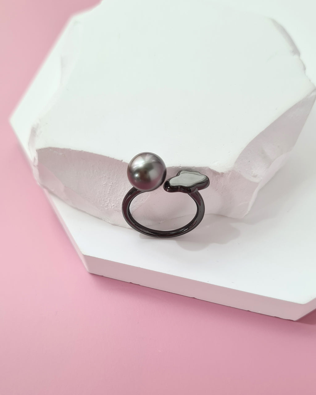 Tahitian Pearl Open Ring in Black with Rain Cloud