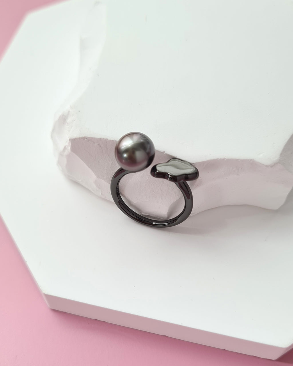 Tahitian Pearl Open Ring in Black with Rain Cloud