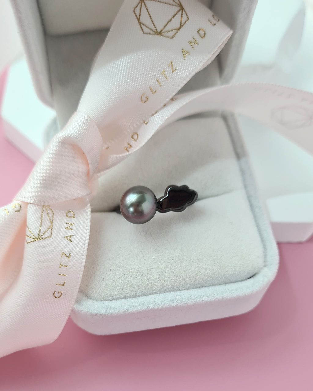 Tahitian Pearl Open Ring in Black with Rain Cloud