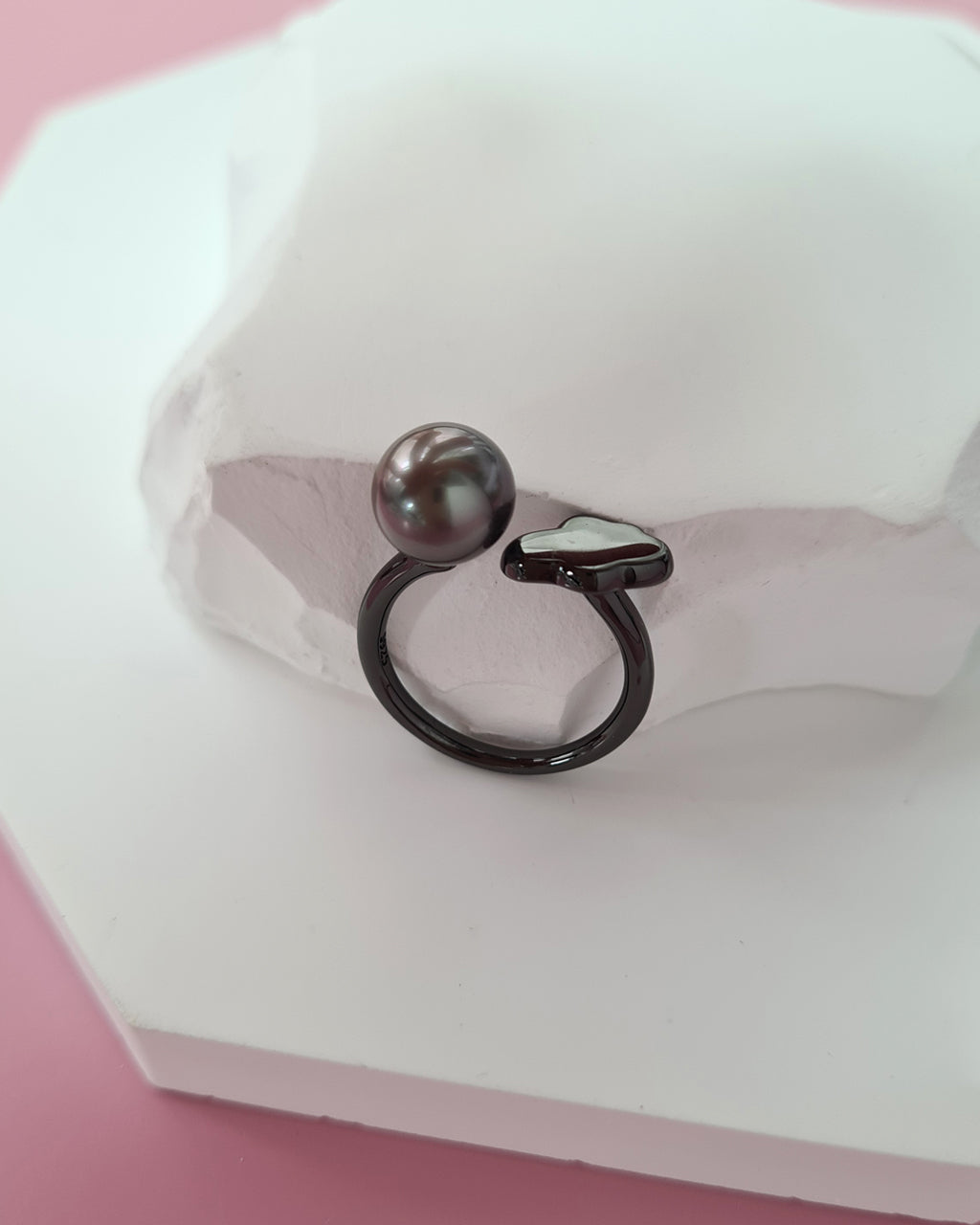Tahitian Pearl Open Ring in Black with Rain Cloud