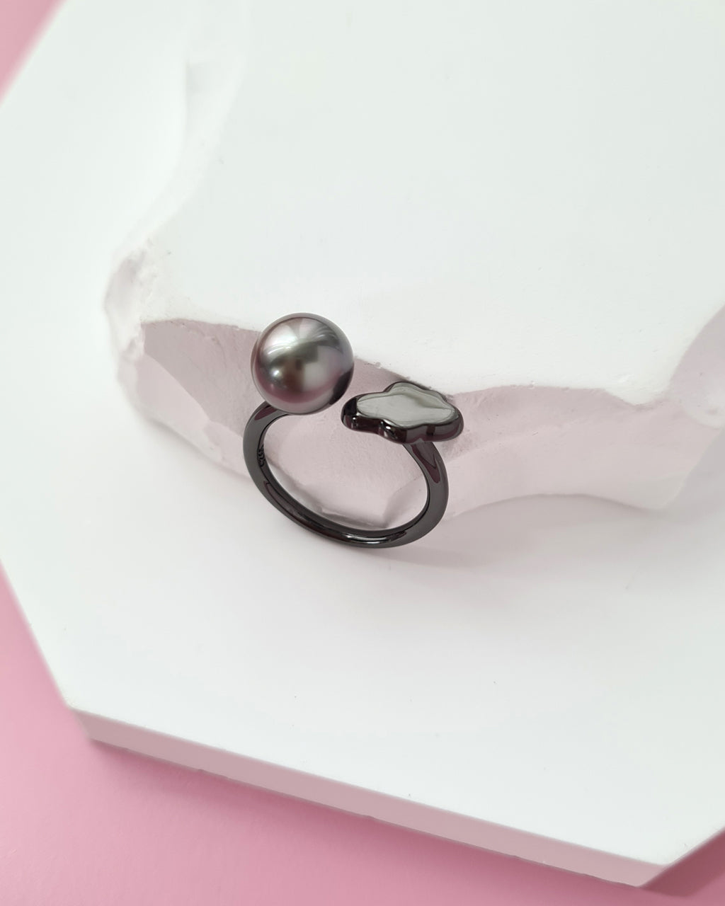 Tahitian Pearl Open Ring in Black with Rain Cloud
