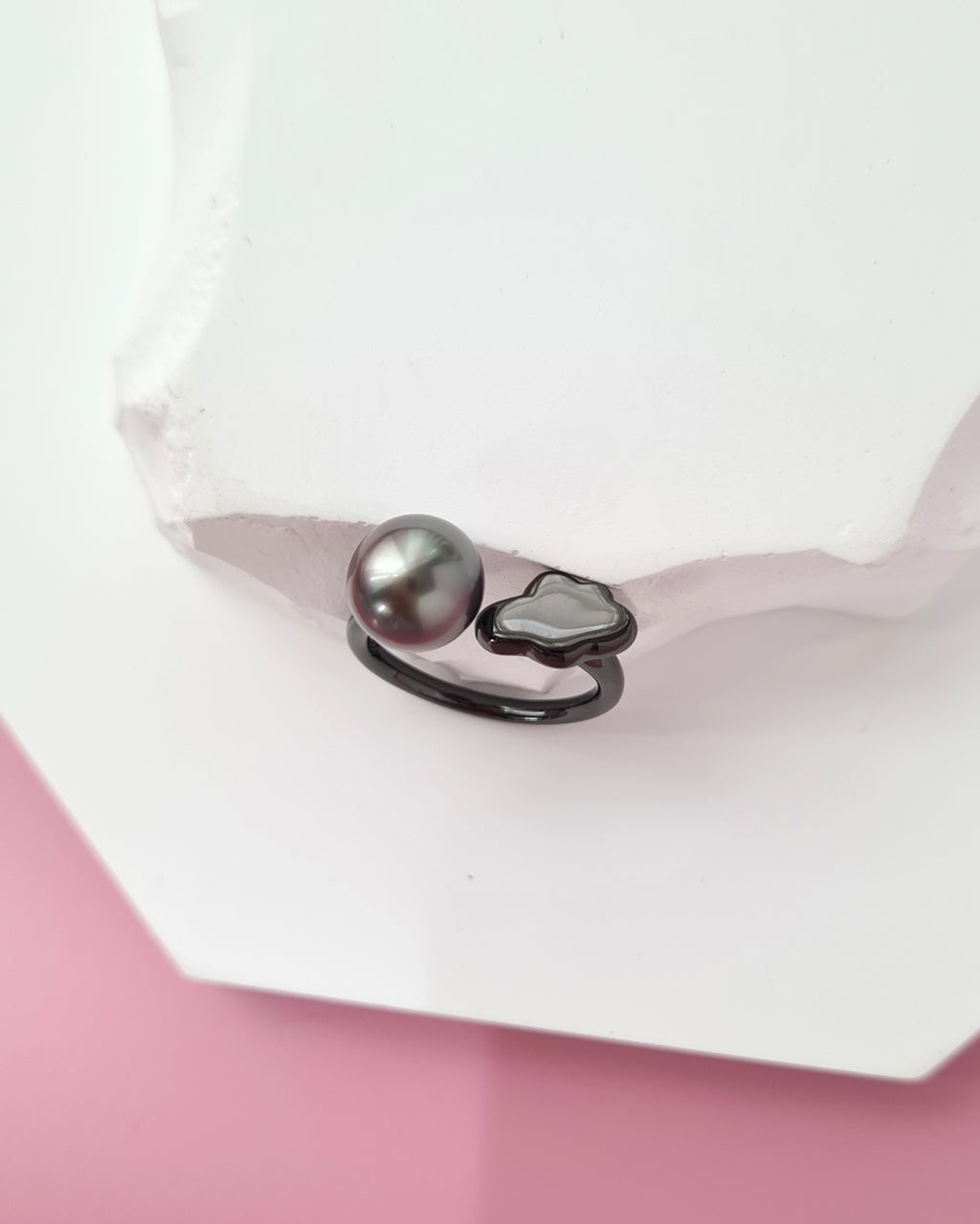 Tahitian Pearl Open Ring in Black with Rain Cloud