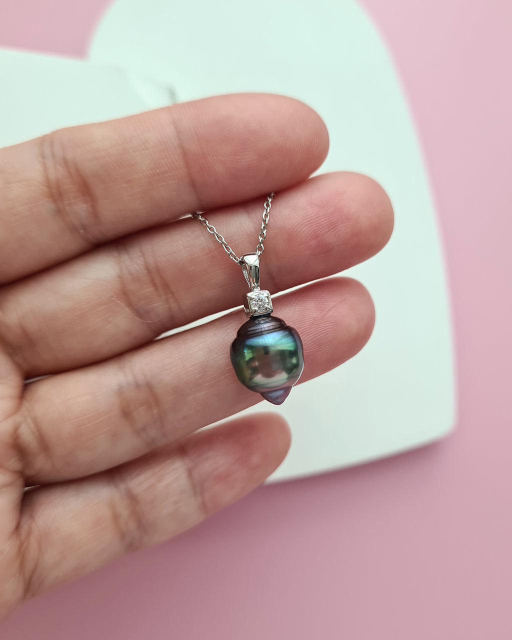 Tahitian Pearl Necklace - Silver Minimalist Pearl Drop Pendant