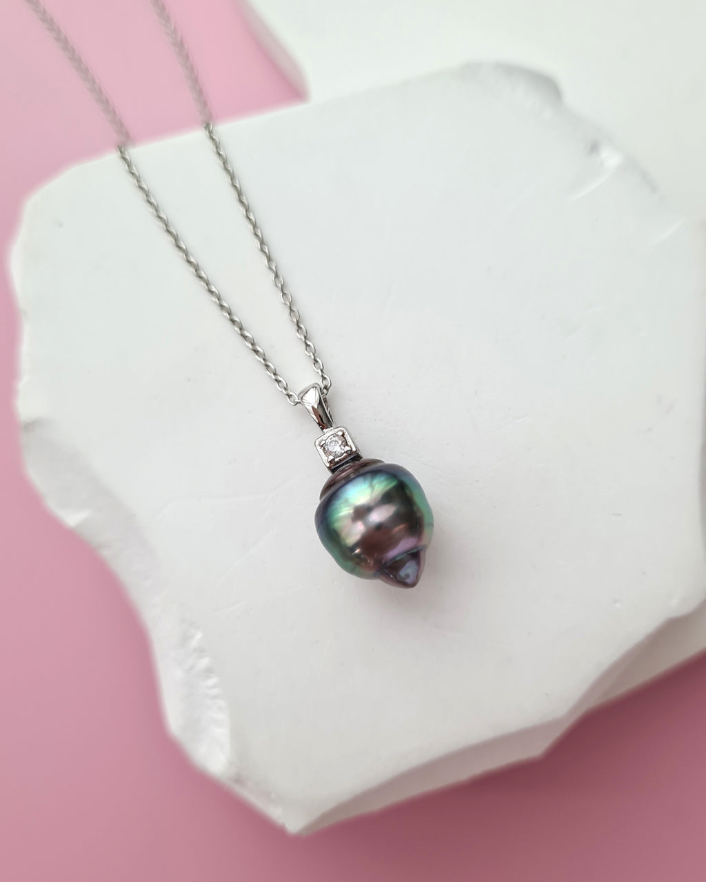 Tahitian Pearl Necklace - Silver Minimalist Pearl Drop Pendant