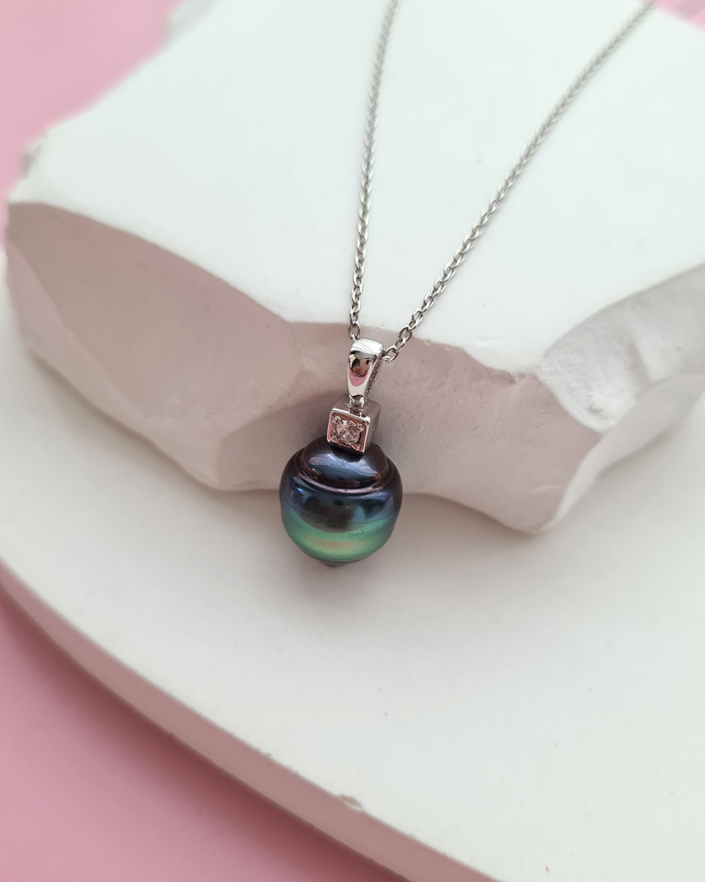 Tahitian Pearl Necklace - Silver Minimalist Pearl Drop Pendant