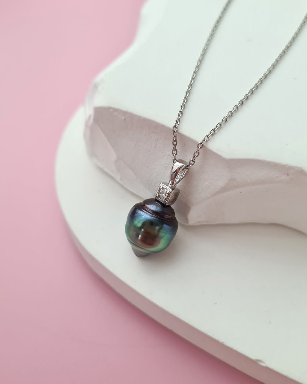 Tahitian Pearl Necklace - Silver Minimalist Pearl Drop Pendant