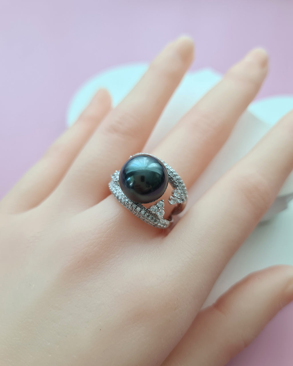 Tahitian Pearl Ring 12mm, modern Pearl Jewelry in Singapore