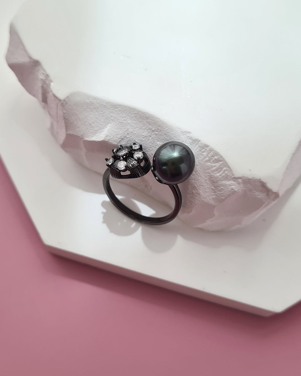Tahitian Pearl Open Ring in Black, Contemporary Pearl Jewelry