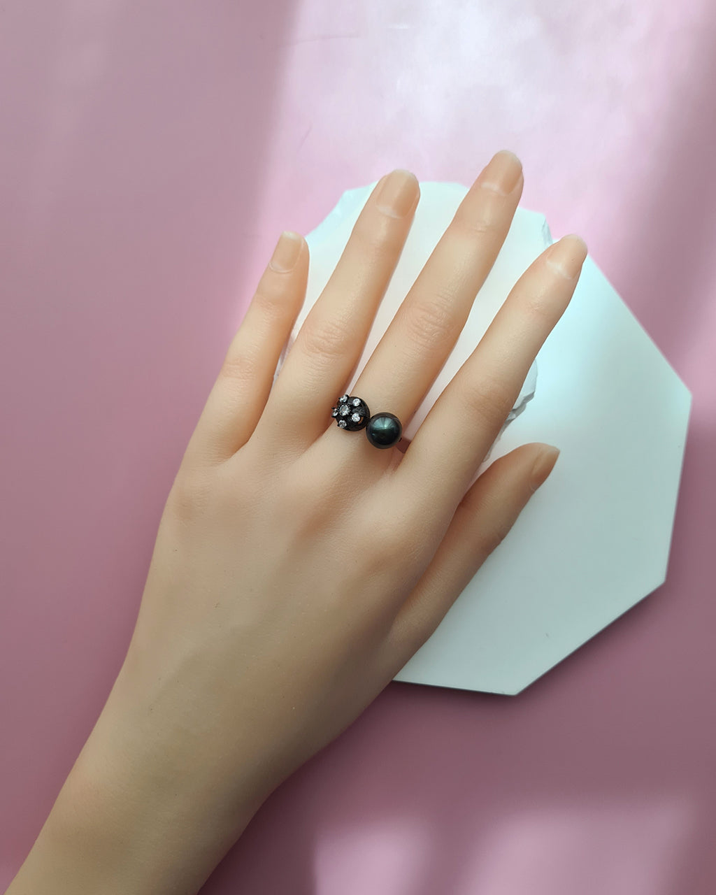 Tahitian Pearl Open Ring in Black, Contemporary Pearl Jewelry
