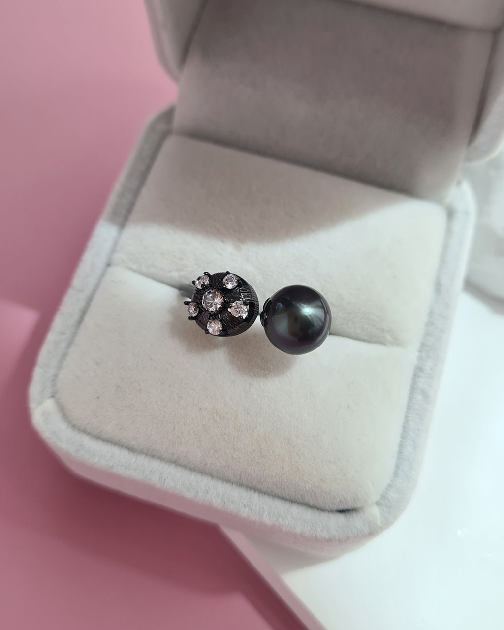 Tahitian Pearl Open Ring in Black, Contemporary Pearl Jewelry