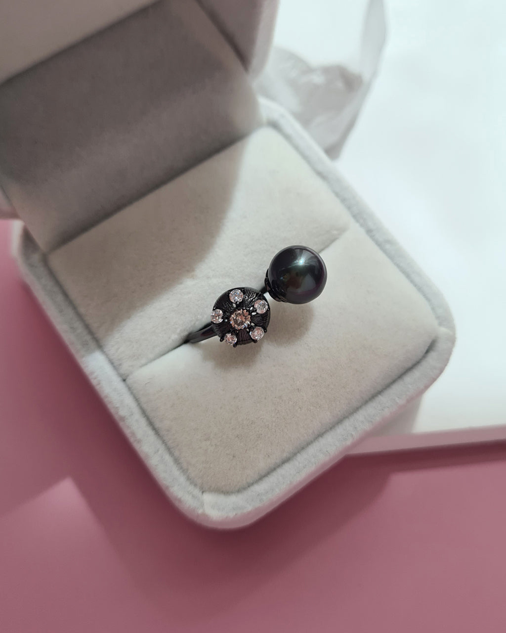 Tahitian Pearl Open Ring in Black, Contemporary Pearl Jewelry