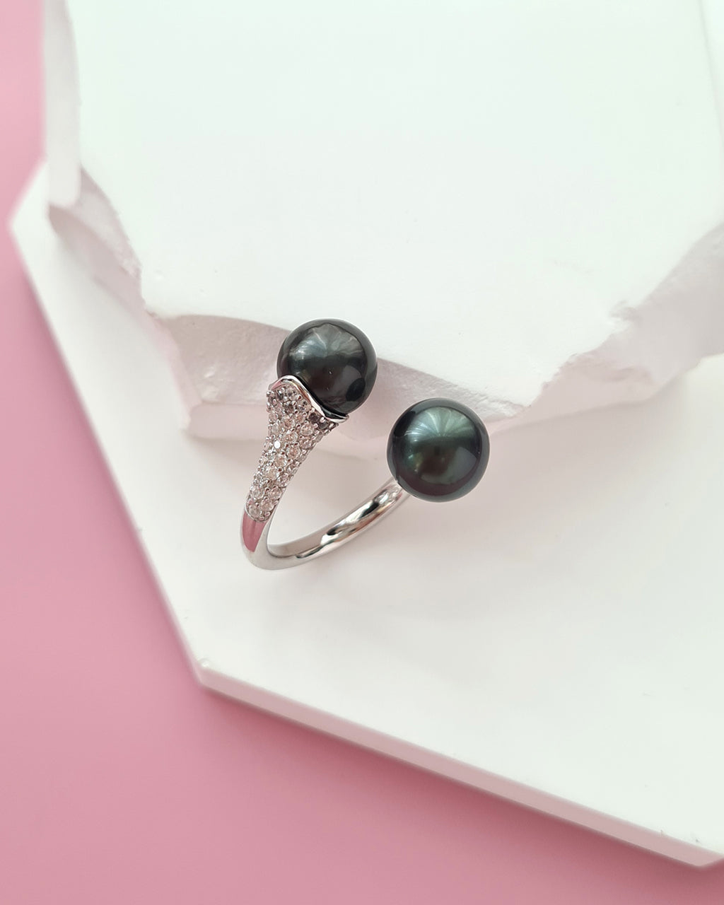 Double Pearl Tahitian Pearl Open Ring, Pearl Jewelry in Singapore