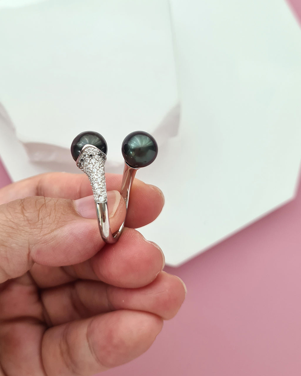 Double Pearl Tahitian Pearl Open Ring, Pearl Jewelry in Singapore