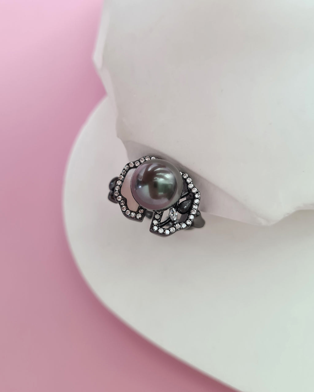 Tahitian Pearl Ring - Art Deco Ring in Black