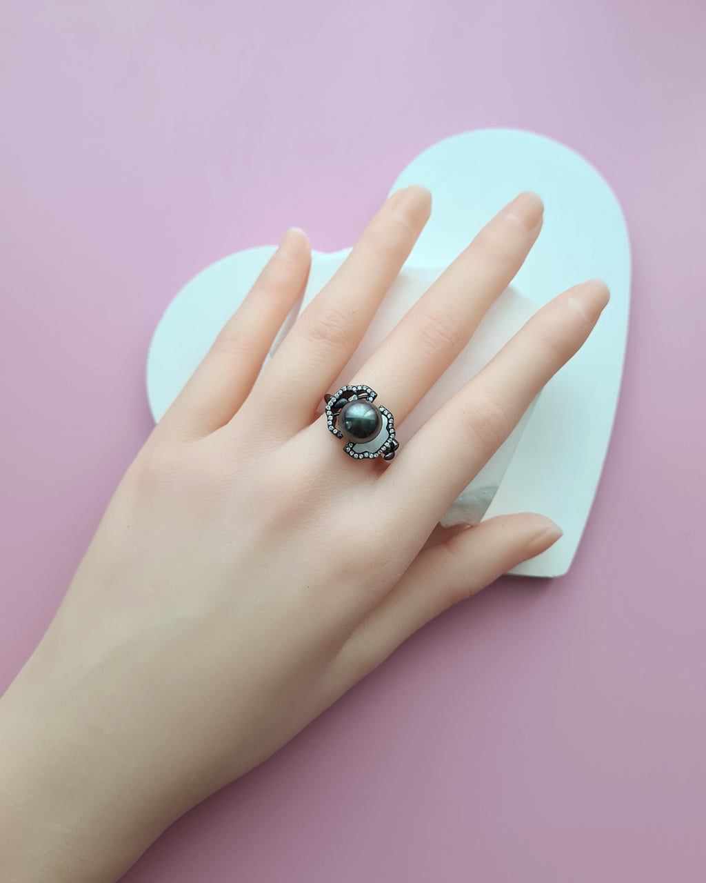 Tahitian Pearl Ring - Art Deco Ring in Black