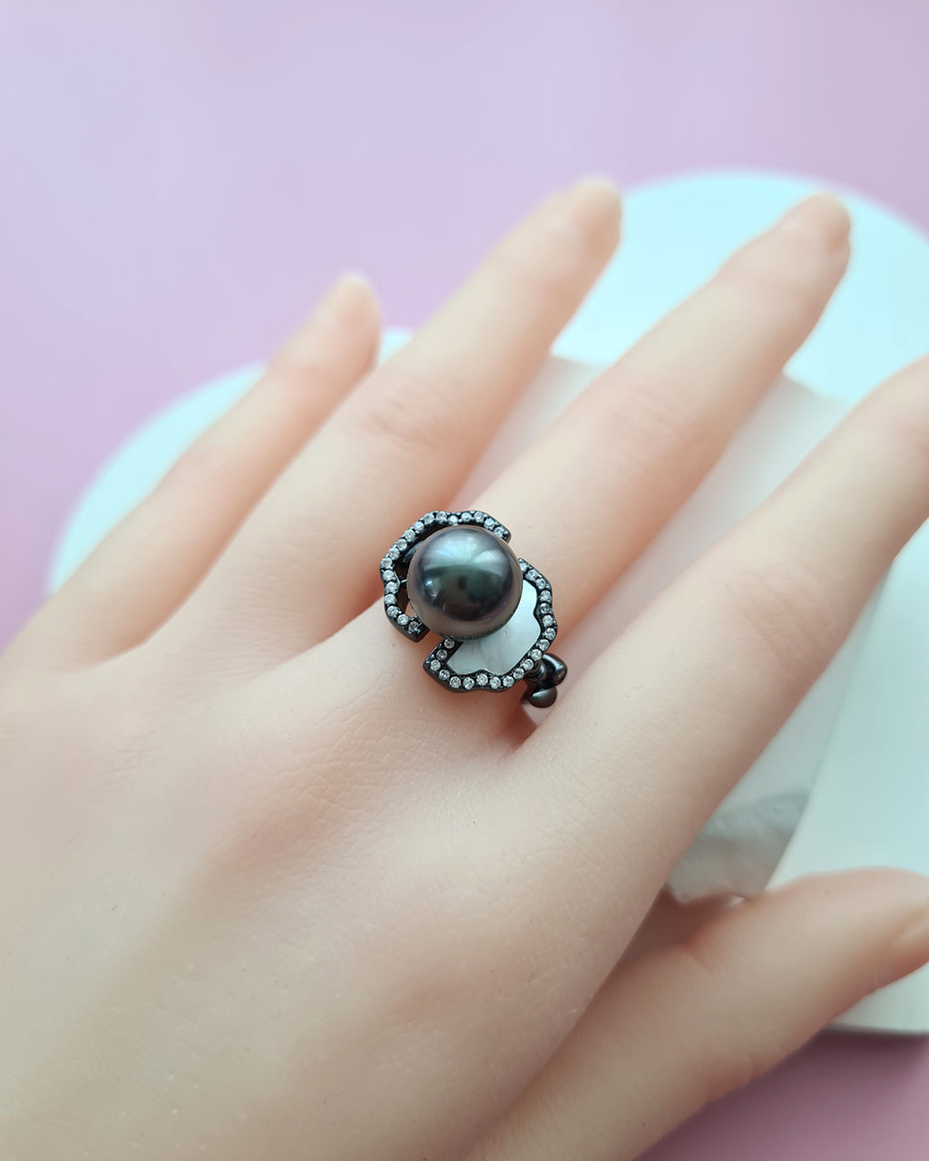 Tahitian Pearl Ring - Art Deco Ring in Black
