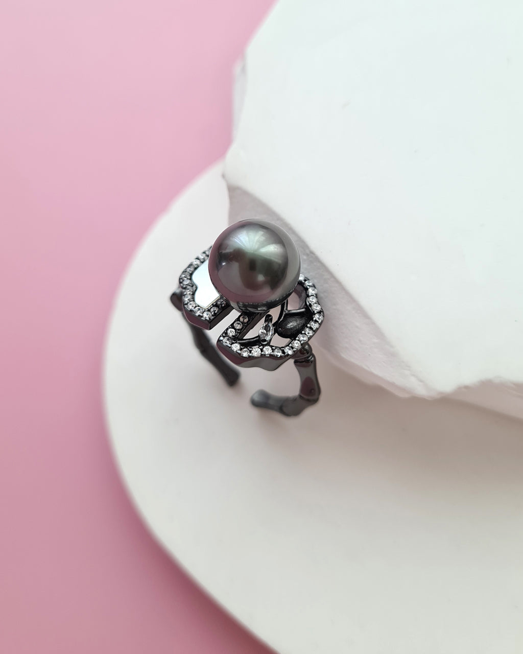 Tahitian Pearl Ring - Art Deco Ring in Black