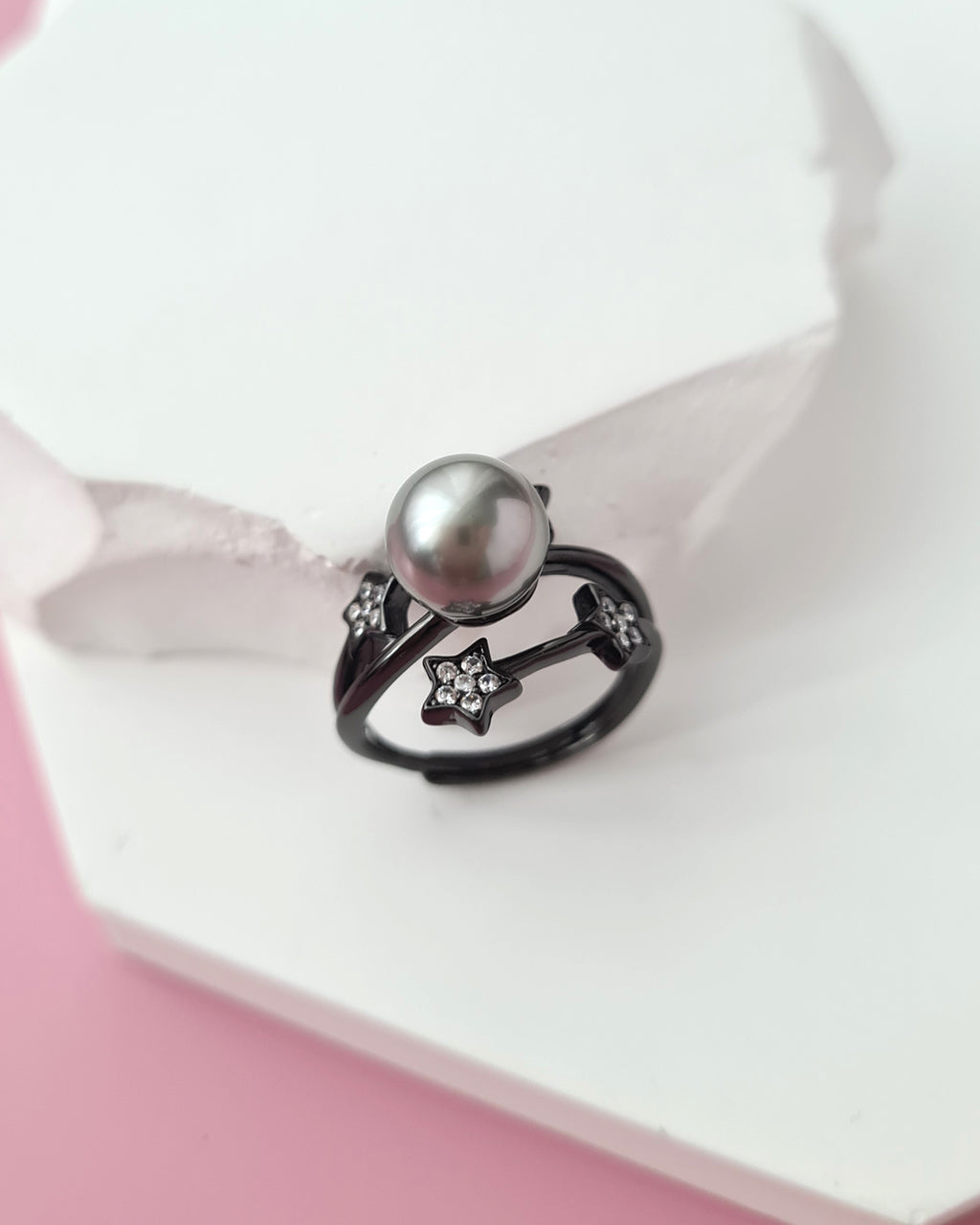 Tahitian Pearl Ring in Black - Shooting Stars