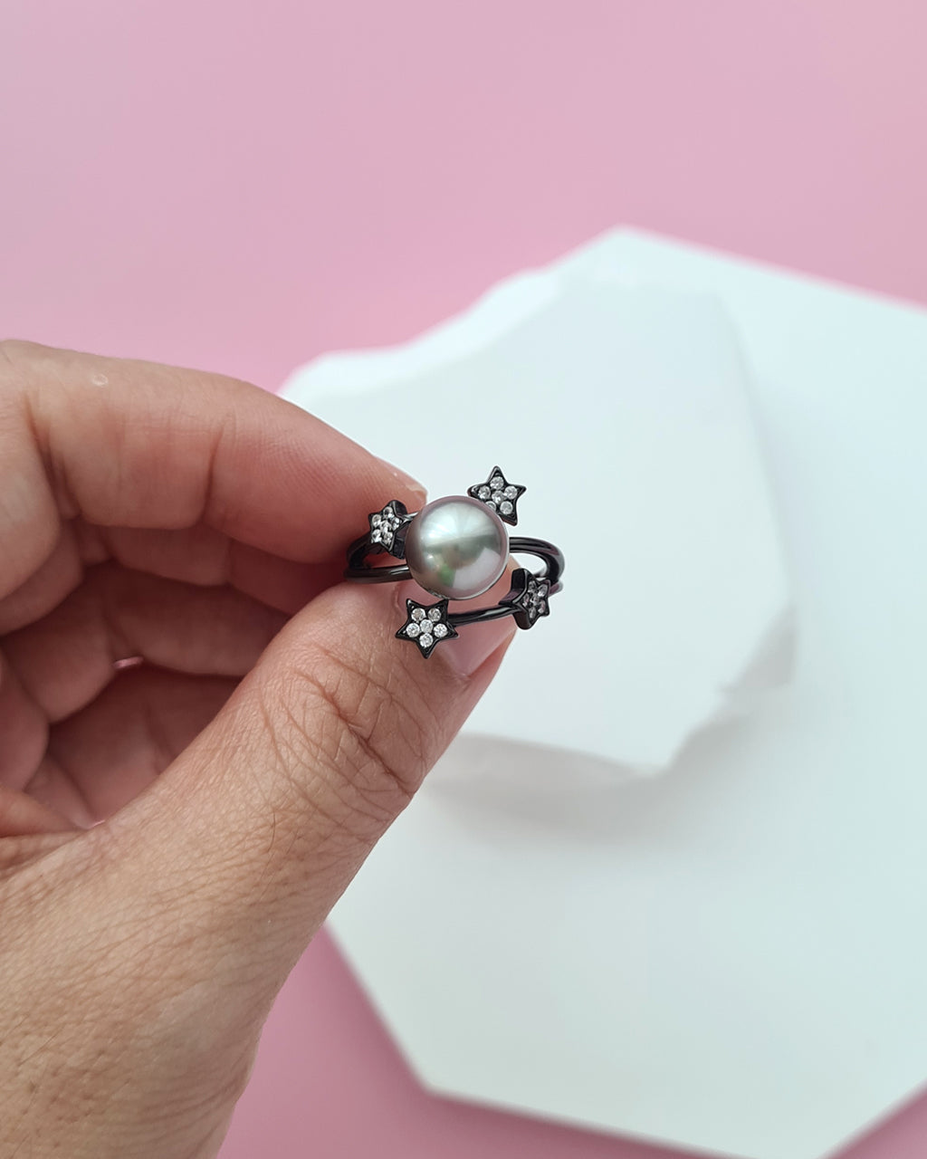 Tahitian Pearl Ring in Black - Shooting Stars