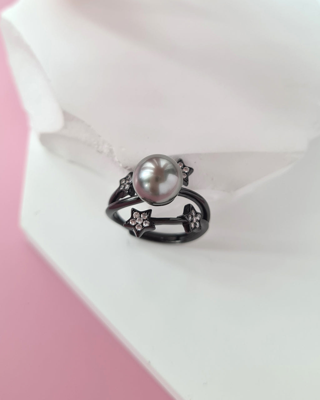 Tahitian Pearl Ring in Black - Shooting Stars