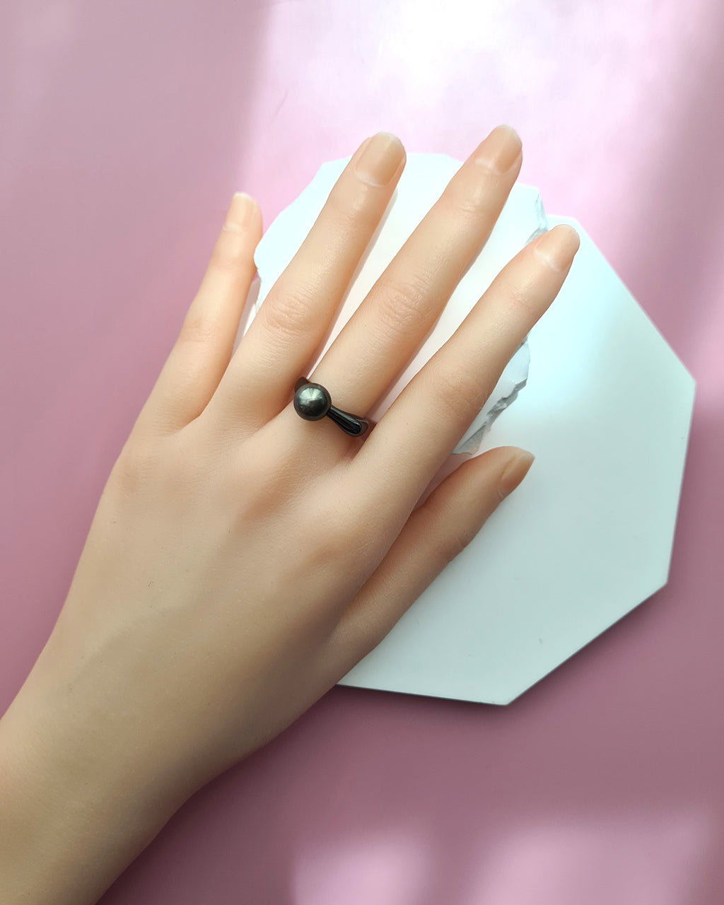 Tahitian Pearl Ring - Simply Black Pearl Ring Unisex Pearl Jewelry