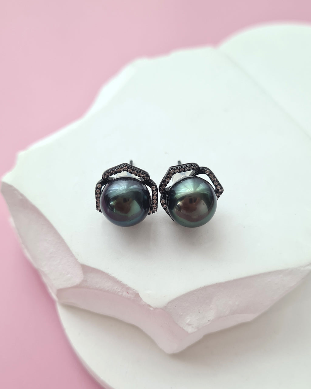 Tahitian Pearl Stud Earrings with Flora Ear Jackets
