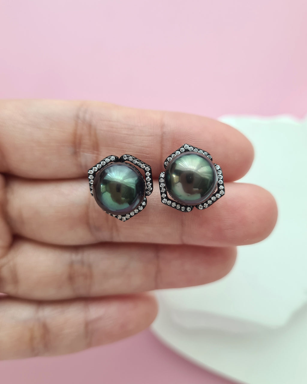 Tahitian Pearl Stud Earrings with Flora Ear Jackets