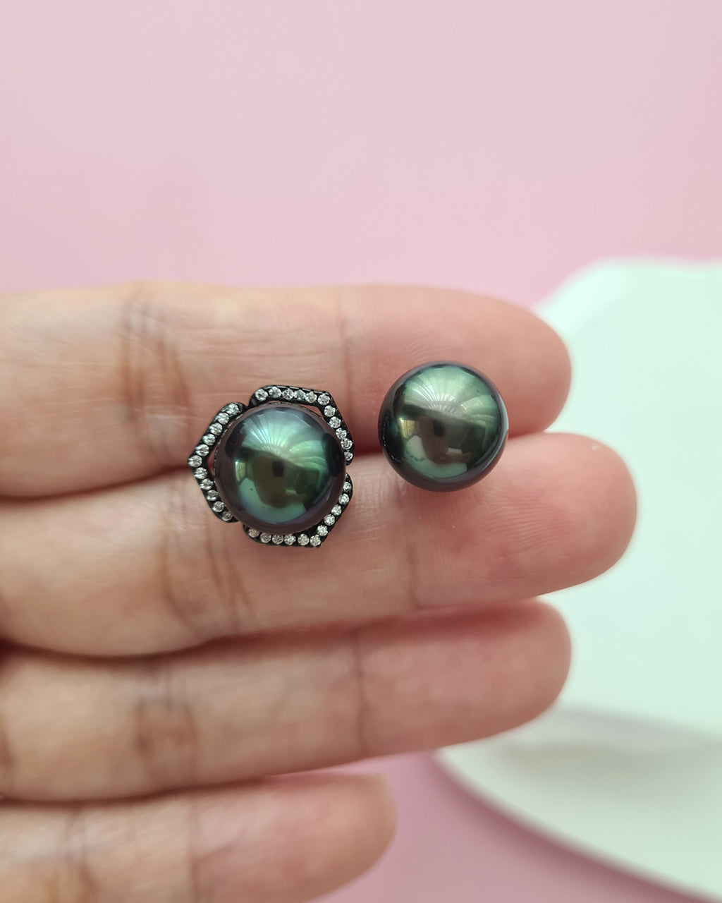 Tahitian Pearl Stud Earrings with Flora Ear Jackets