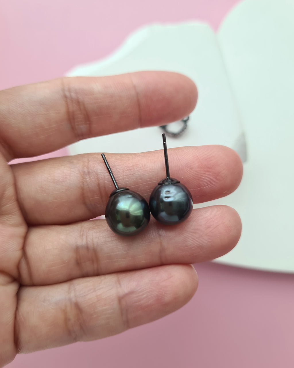 Tahitian Pearl Stud Earrings with Flora Ear Jackets