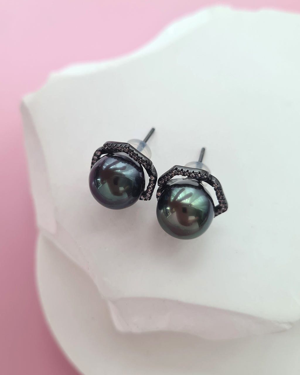 Tahitian Pearl Stud Earrings with Flora Ear Jackets