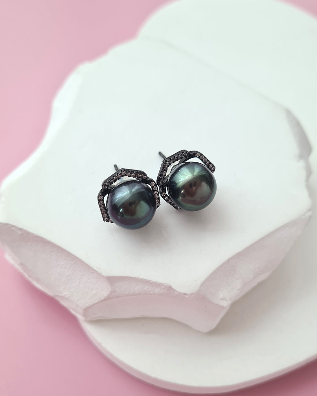 Tahitian Pearl Stud Earrings with Flora Ear Jackets