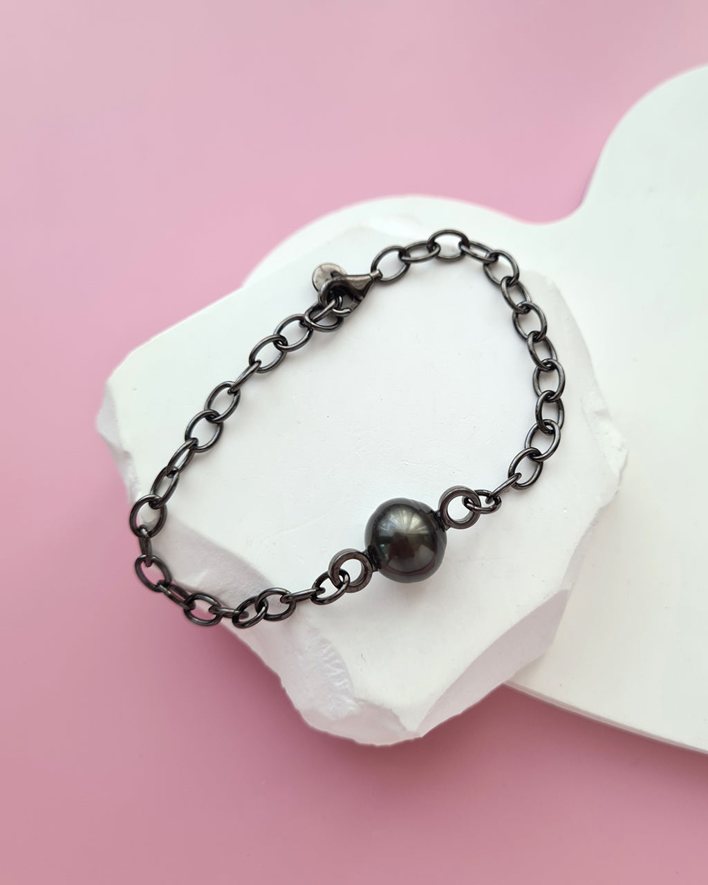 Tahitian Pearl Thick Chain Bracelet - Black Pearl Jewelry in Singapore