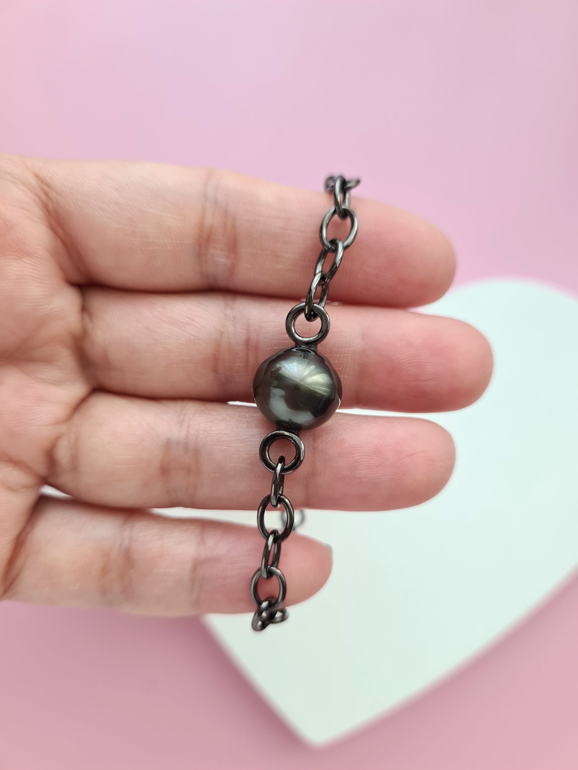 Tahitian Pearl Thick Chain Bracelet - Black Pearl Jewelry in Singapore