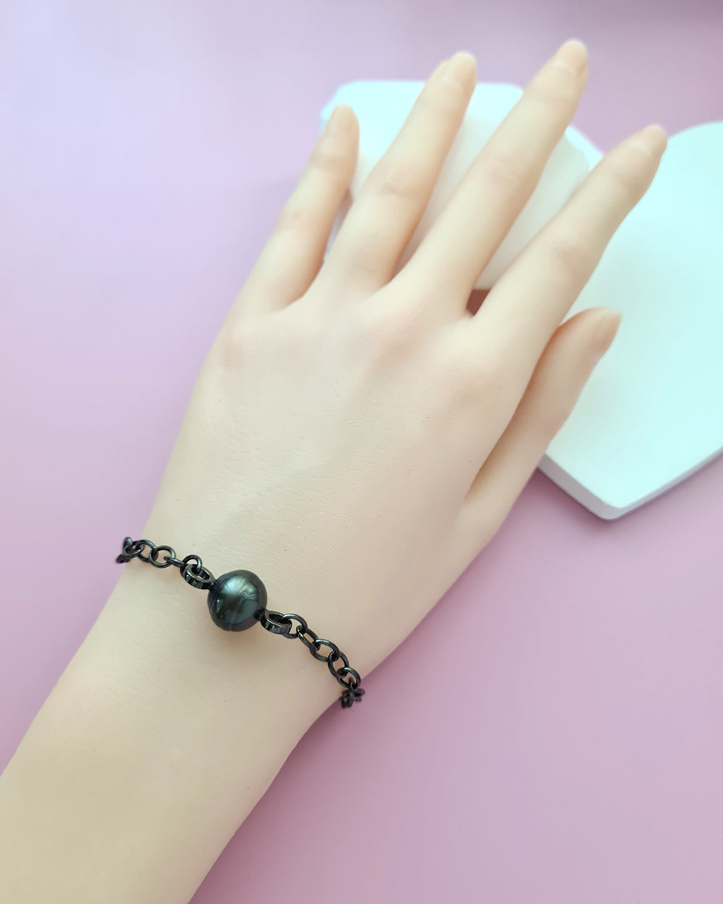 Tahitian Pearl Thick Chain Bracelet - Black Pearl Jewelry in Singapore