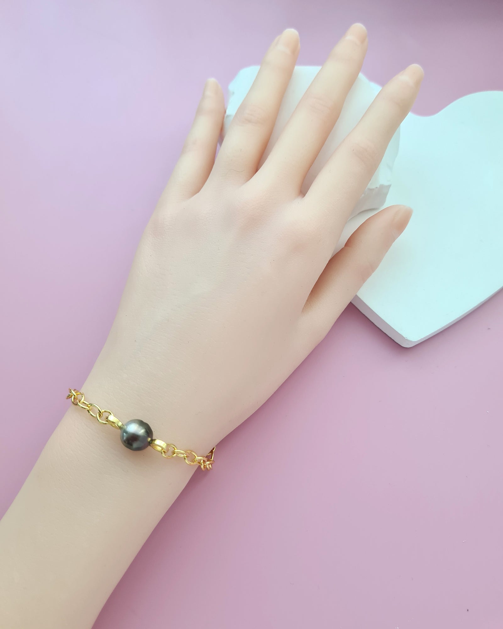 Tahitian Pearl Thick Chain Bracelet - Gold Pearl Jewelry in Singapore