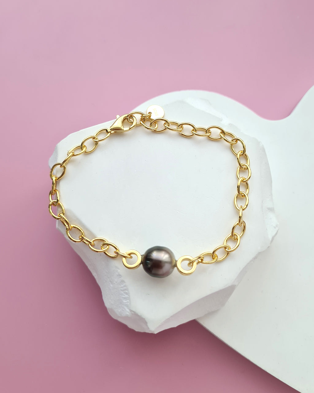 Tahitian Pearl Thick Chain Bracelet - Gold Pearl Jewelry in Singapore