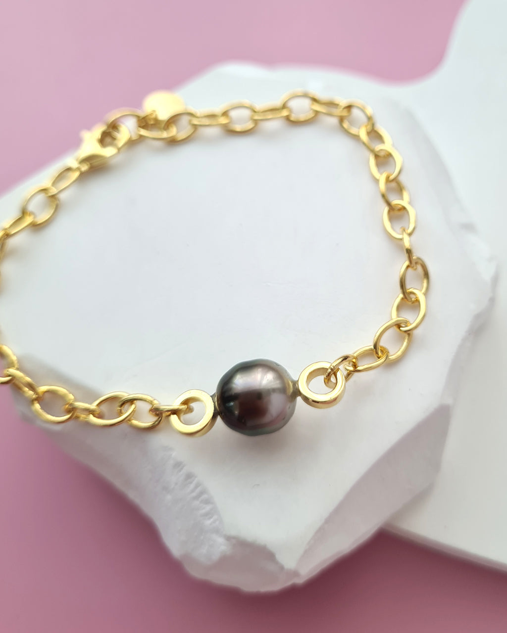 Tahitian Pearl Thick Chain Bracelet - Gold Pearl Jewelry in Singapore