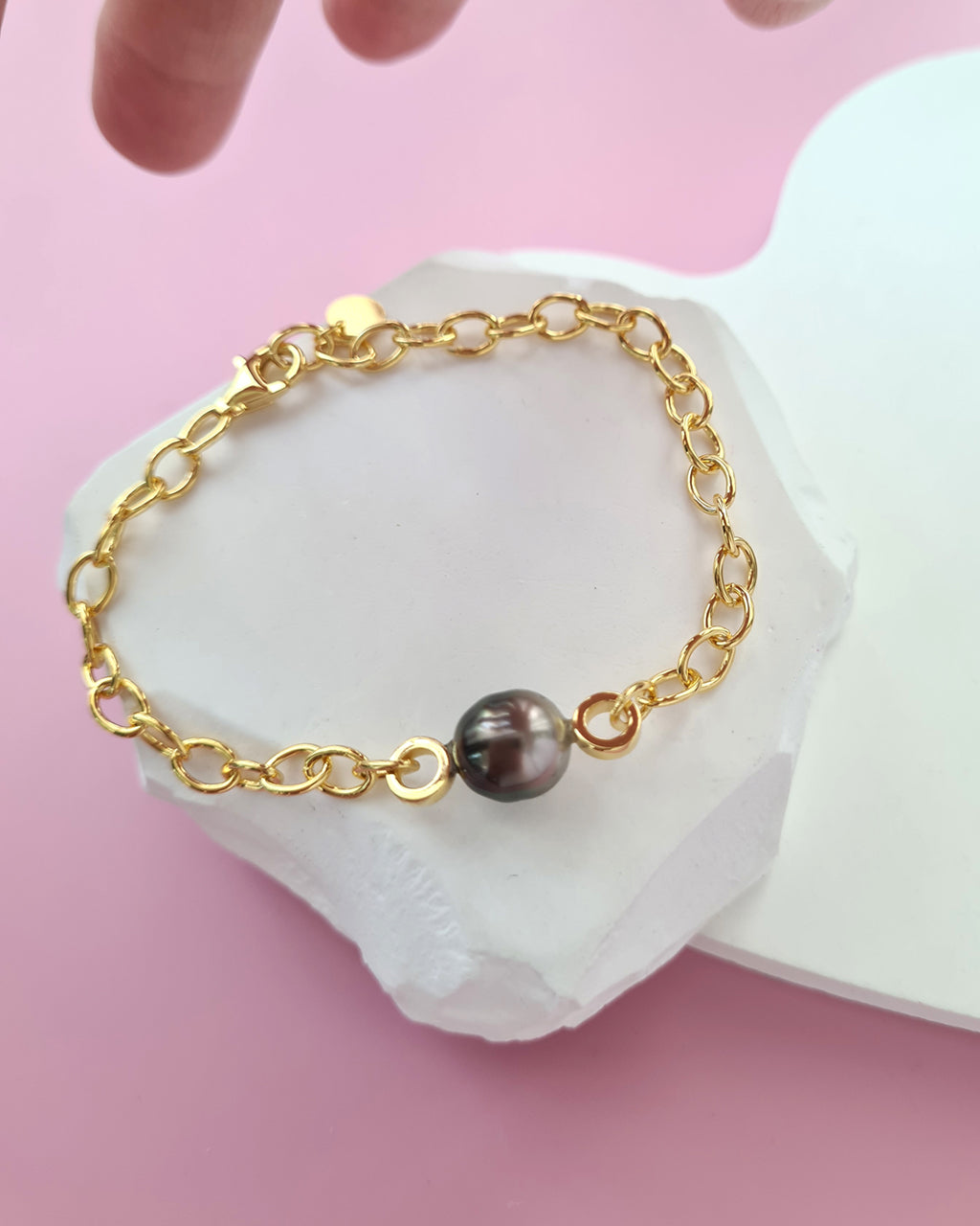 Tahitian Pearl Thick Chain Bracelet - Gold Pearl Jewelry in Singapore