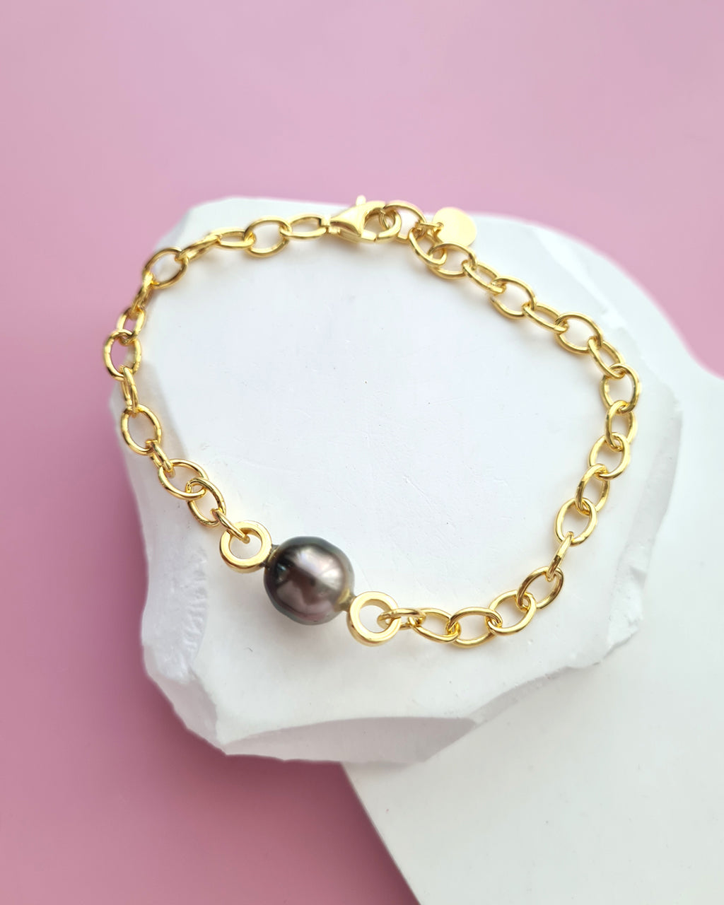 Tahitian Pearl Thick Chain Bracelet - Gold Pearl Jewelry in Singapore