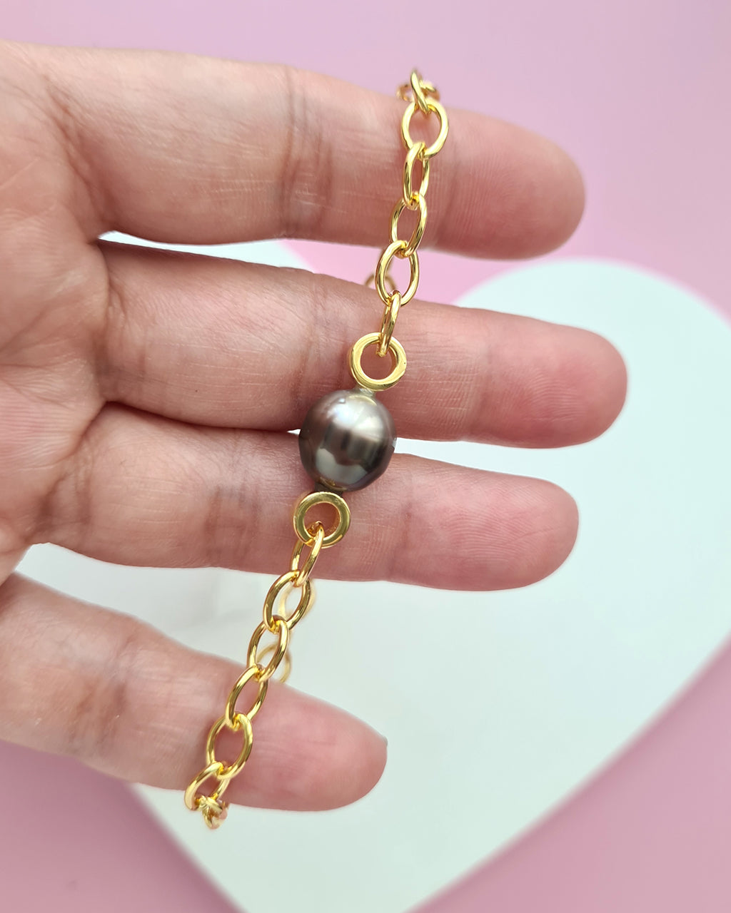 Tahitian Pearl Thick Chain Bracelet - Gold Pearl Jewelry in Singapore