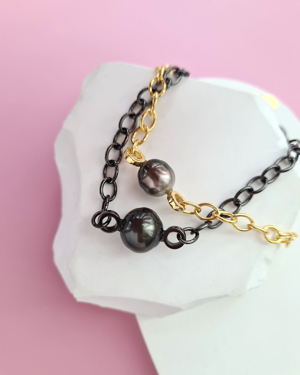 Tahitian Pearl Thick Chain Bracelet - Gold