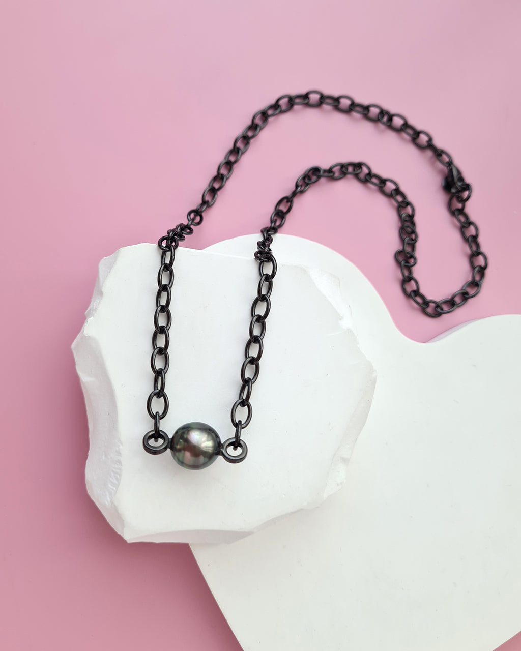 Tahitian Pearl Thick Chain Necklace - Black Pearl Jewelry in Singapore