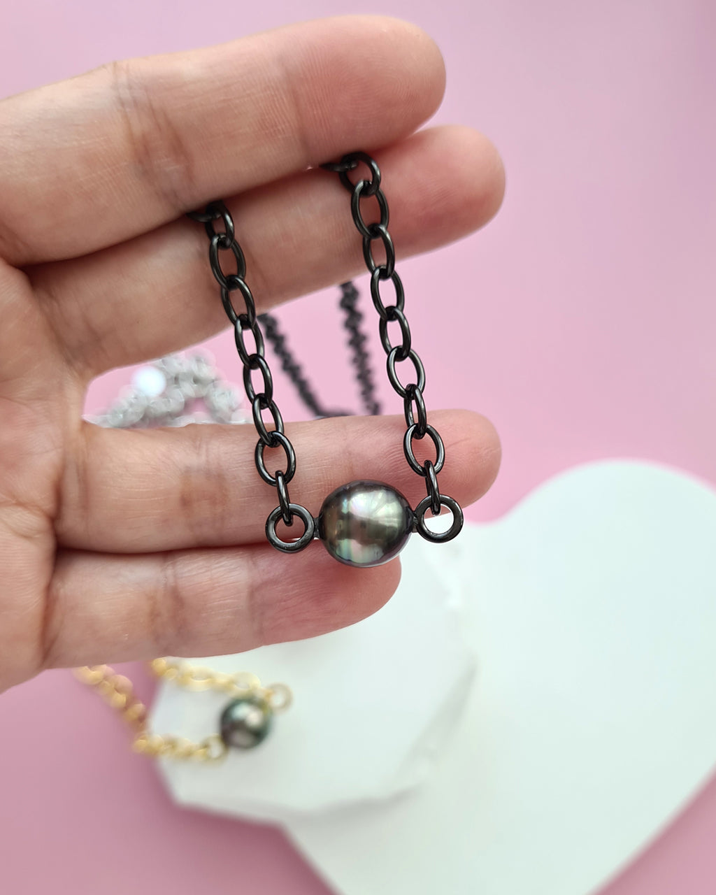 Tahitian Pearl Thick Chain Necklace - Black Pearl Jewelry in Singapore
