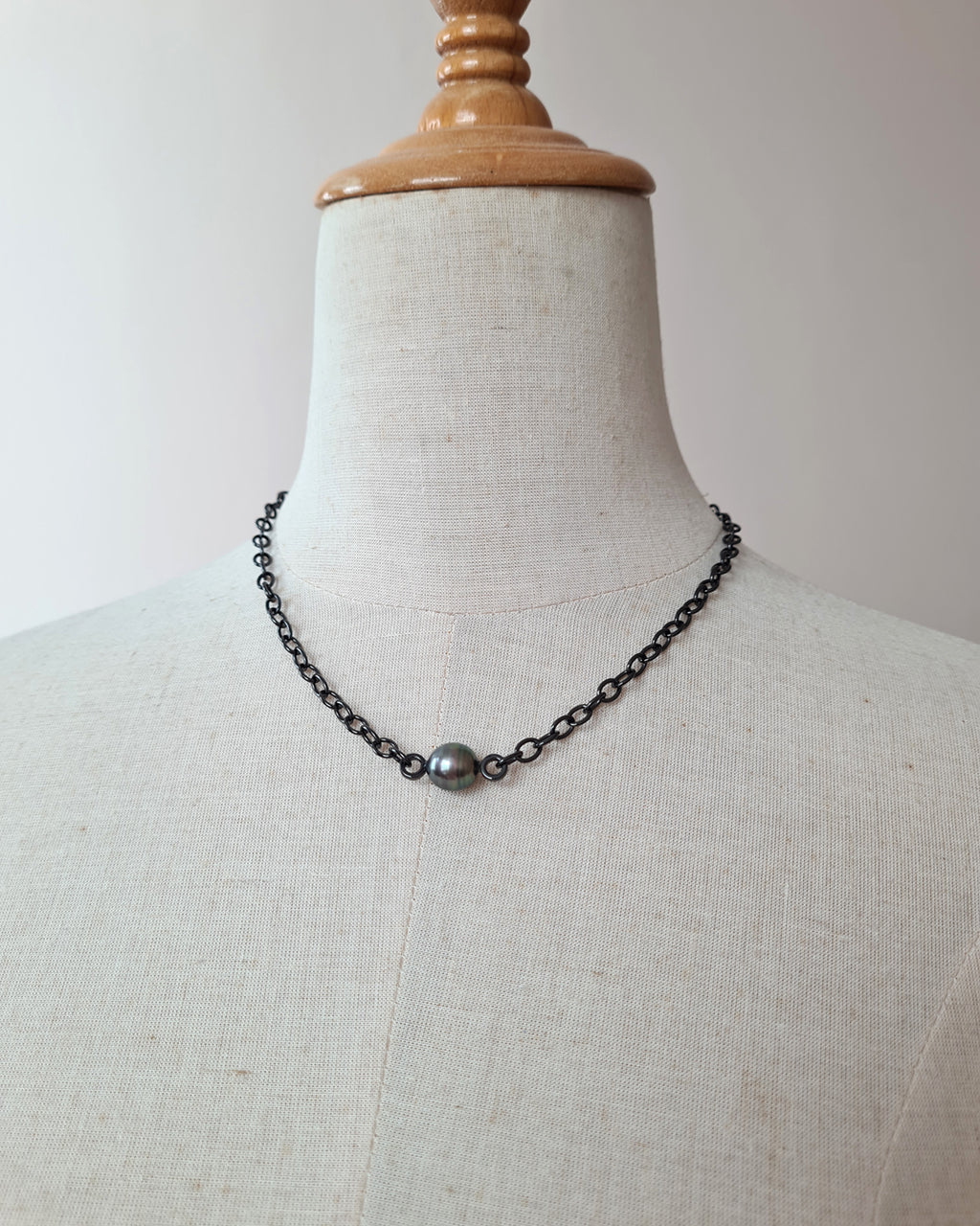 Tahitian Pearl Thick Chain Necklace - Black Pearl Jewelry in Singapore