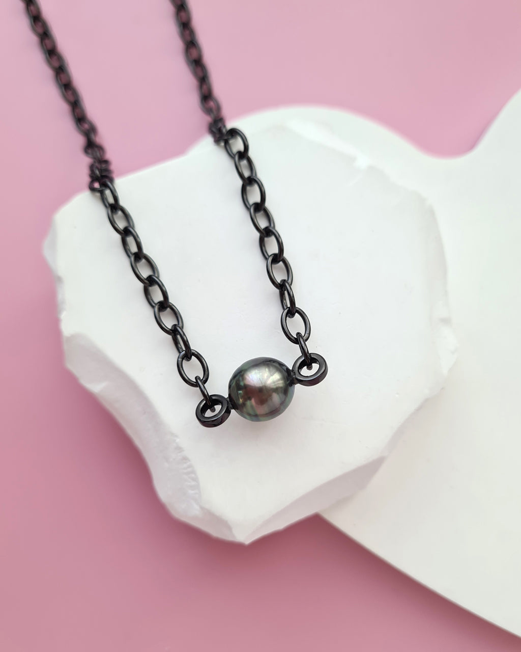 Tahitian Pearl Thick Chain Necklace - Black Pearl Jewelry in Singapore