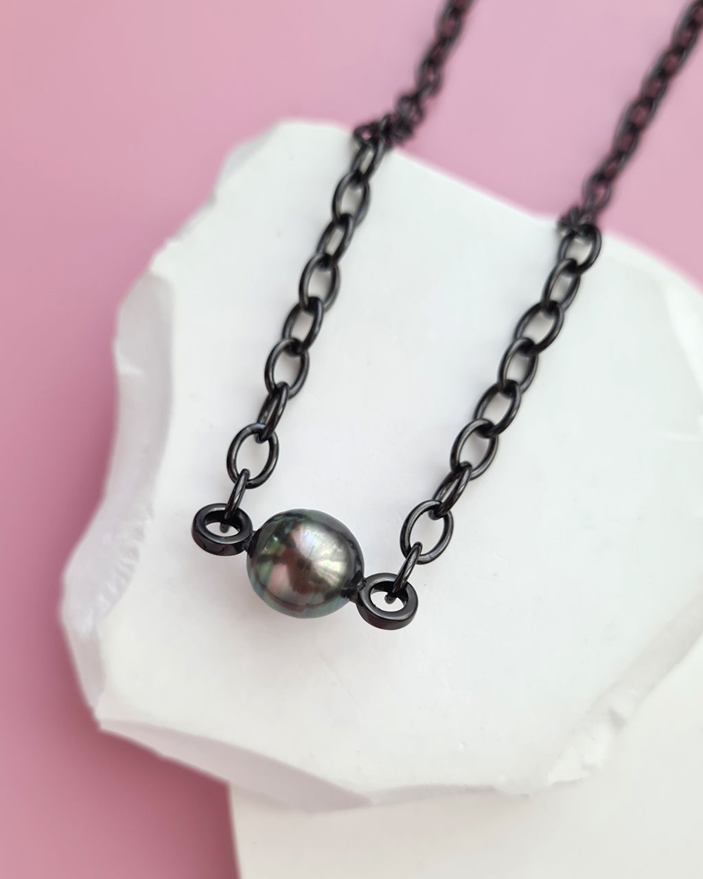 Tahitian Pearl Thick Chain Necklace - Black Pearl Jewelry in Singapore