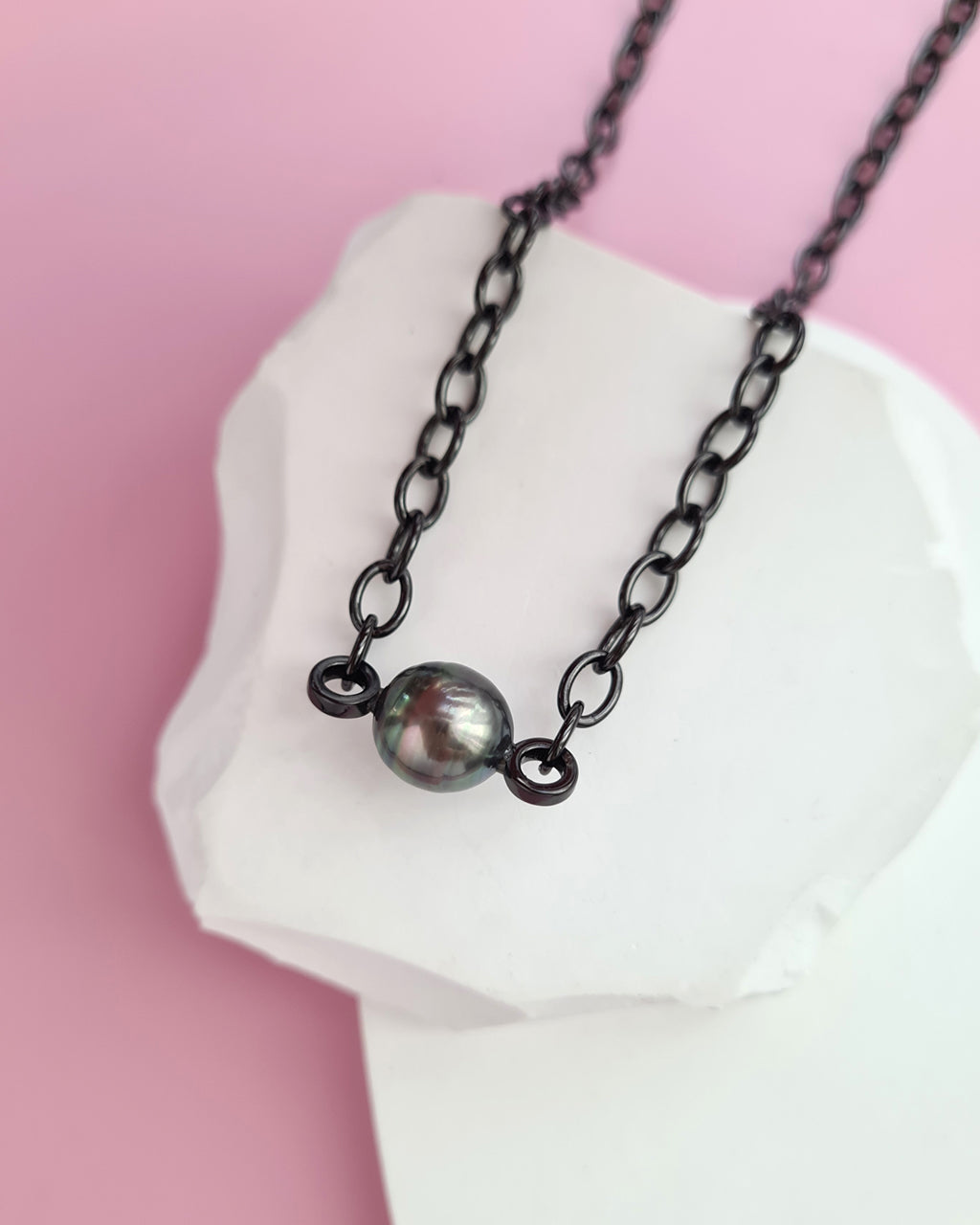 Tahitian Pearl Thick Chain Necklace - Black Pearl Jewelry in Singapore